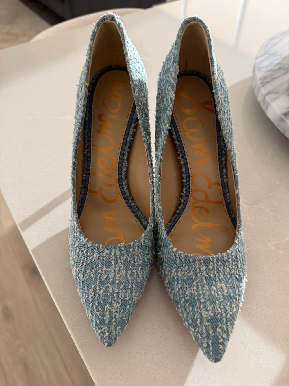 Sam Edelman Hazel Light Blue Tweed Pointed Toe Pumps